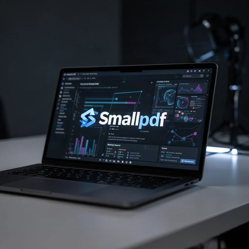Utilisateur convertissant un PDF avec l'outil Smallpdf sur un ordinateur portable
